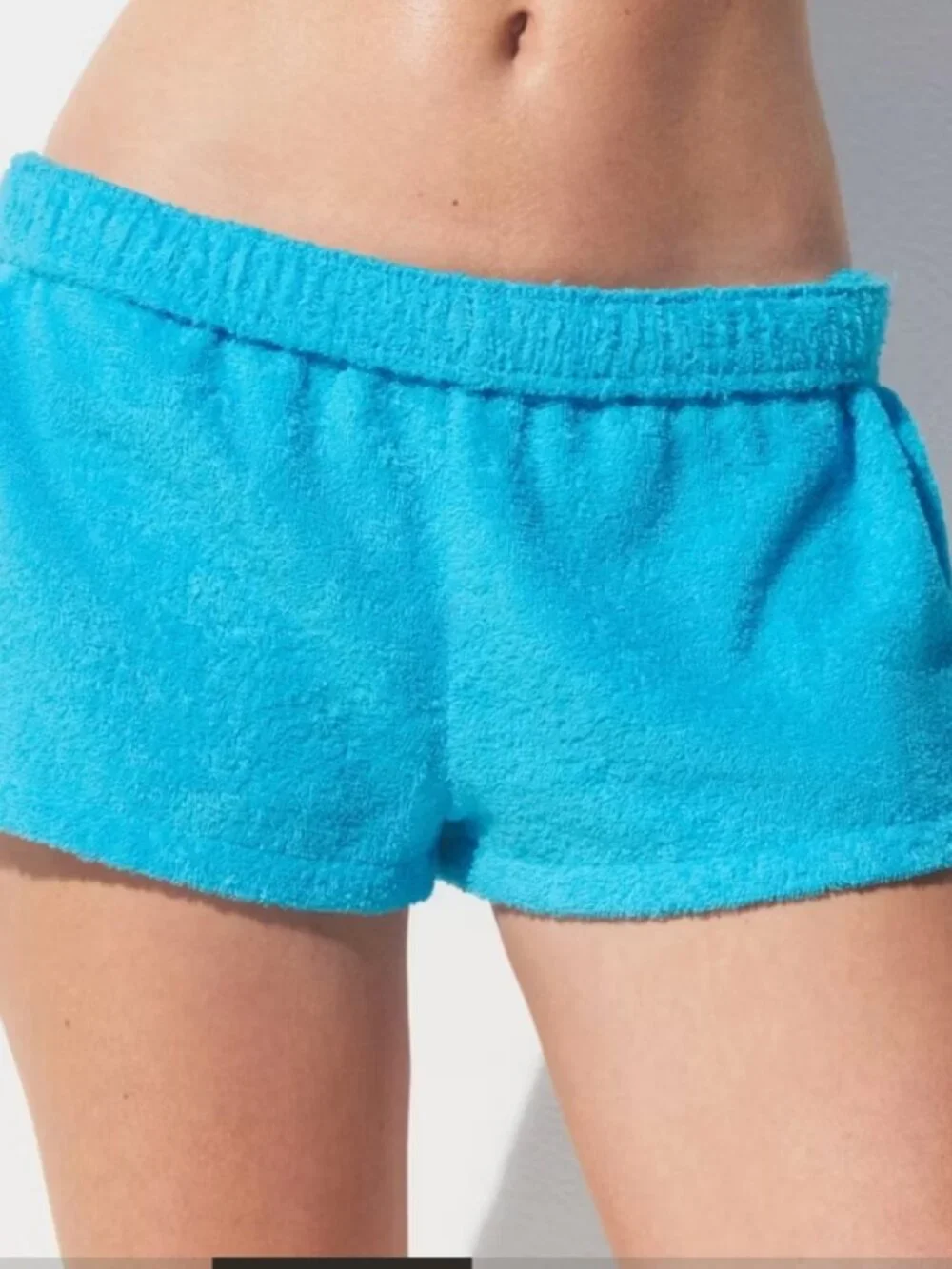NEW SKIMS Terry Cover-Ups Fold Over Short Cyan Blue XXS NWT